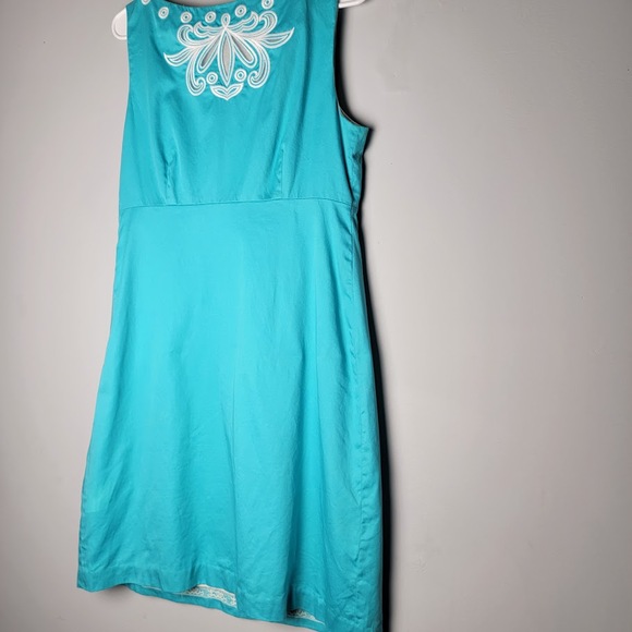 Lilly Pulitzer Teal White Embroidered Cotton Dress Size 10 Summer Resort - Picture 3 of 11